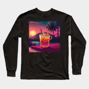 80s Style Hawaiian Soft Drink Beautiful Sunset Retro Vintage Travel Artwork Long Sleeve T-Shirt